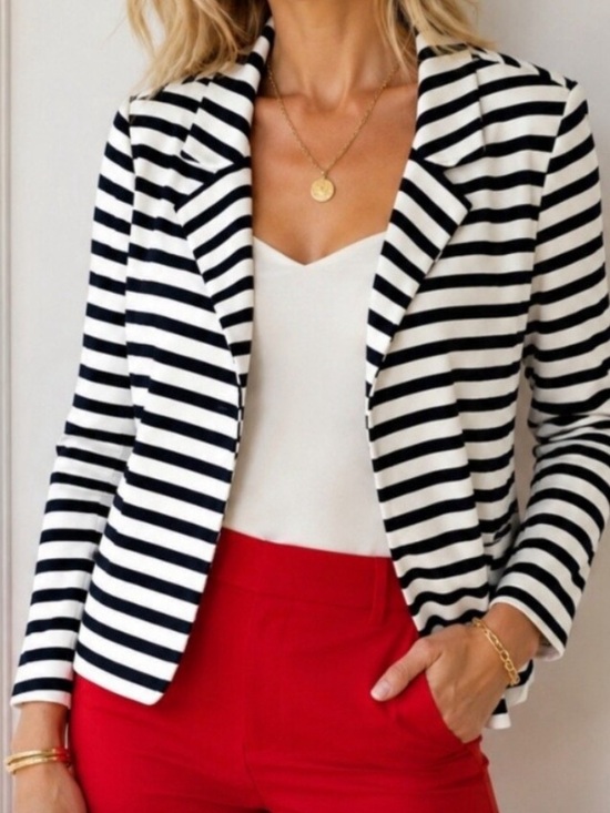 Chico's Jackets & Blazers - Chico’s Jacket - Black & White Striped Open-Front Jacket